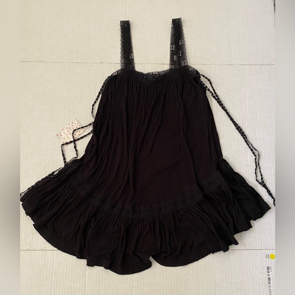 NWT Free People Crochet Ruffled Trapeze Mini Dress Black Size XS - Picture 10 of 15